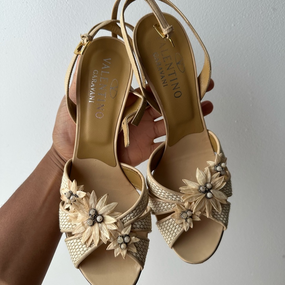 Valentino Cream Floral Slingback Sandals